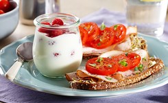 Turkey sandwich and raspberry yoghurt
